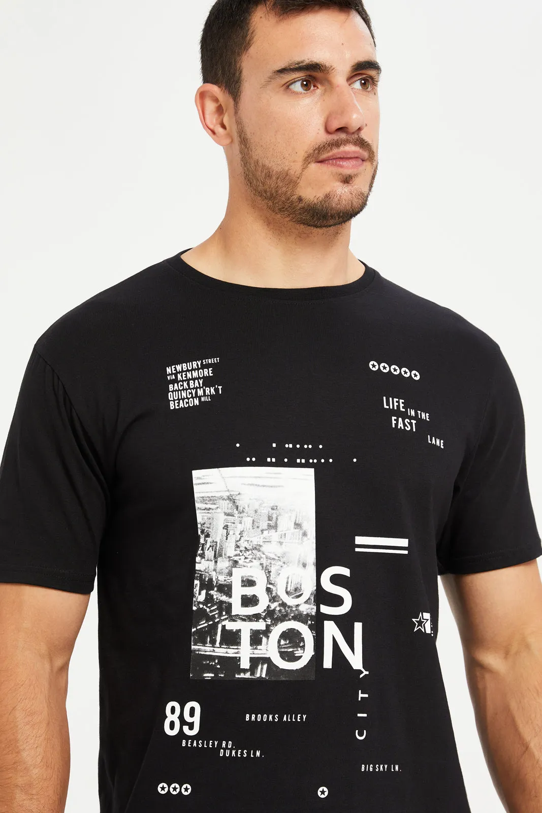 Men Black Basic Graphic T-Shirt sold by Redtag product image thumbnail 4