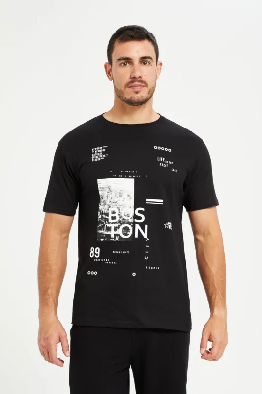 Men Black Basic Graphic T-Shirt sold by Redtag