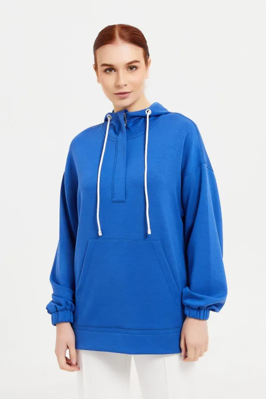Women Blue Hooded Sweatshirt sold by Redtag