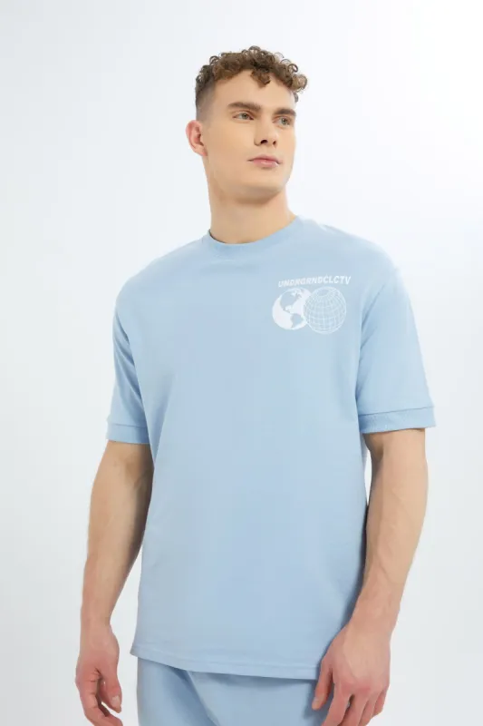 Men Blue Printed Lounge T-Shirt sold by Redtag