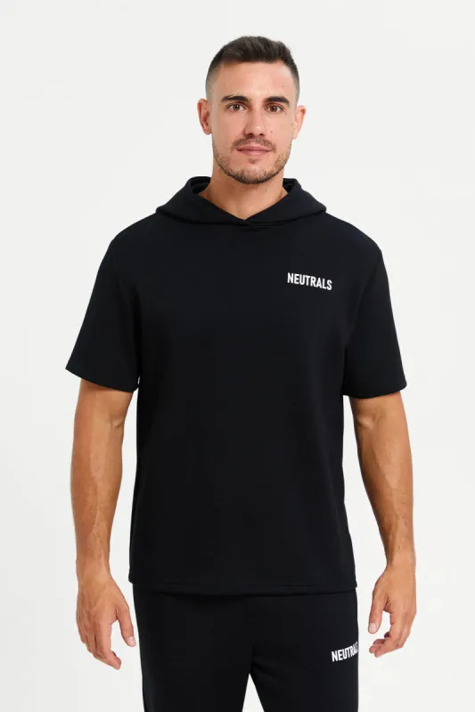 Men Black Printed Short Sleeve Hooded T-Shirt sold by Redtag