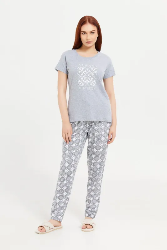 Women Grey Printed Pajama Set (2 Piece) sold by Redtag