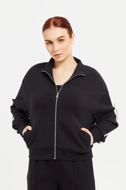 Women Black Modal Blend Zipthrough Sweatshirt sold by Redtag