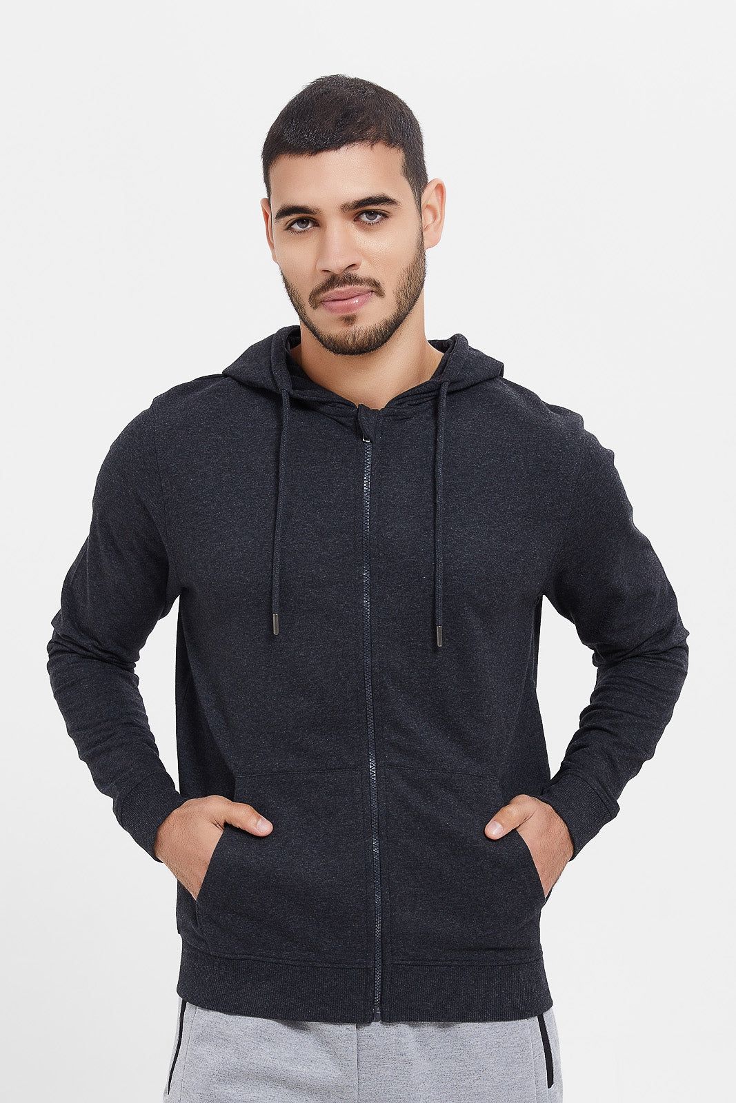 Men Charcoal Zip Hooded Sweatshirt sold by Redtag