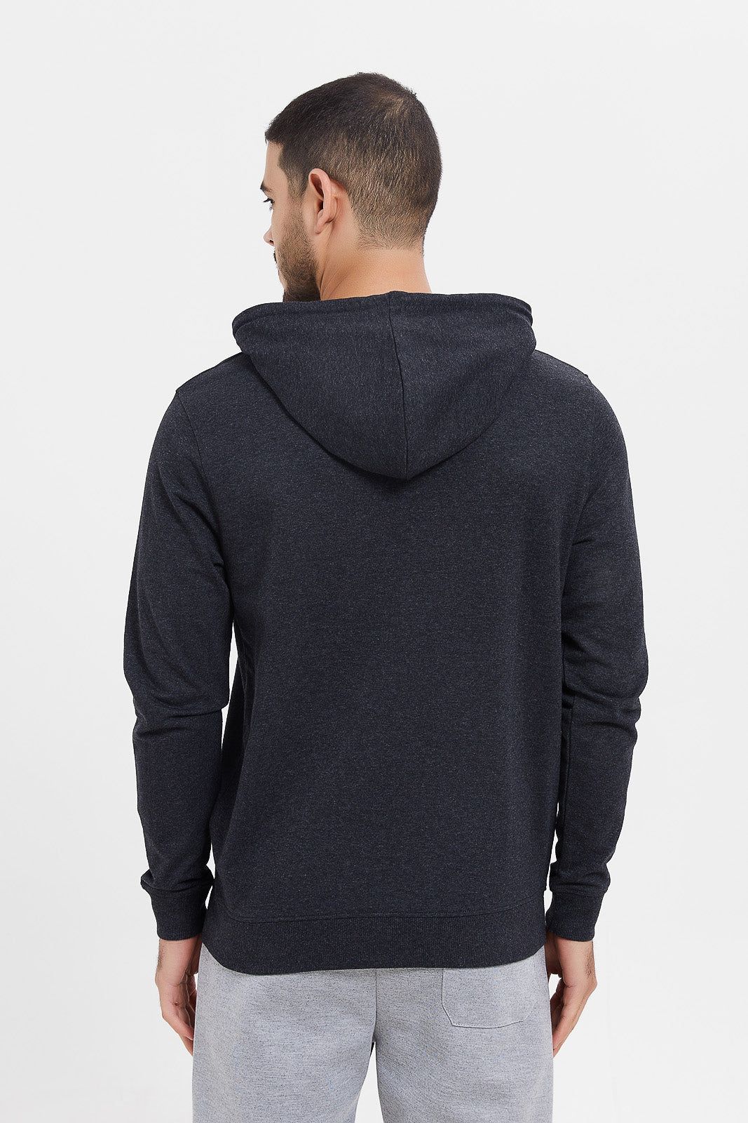 Men Charcoal Zip Hooded Sweatshirt sold by Redtag product image thumbnail 3
