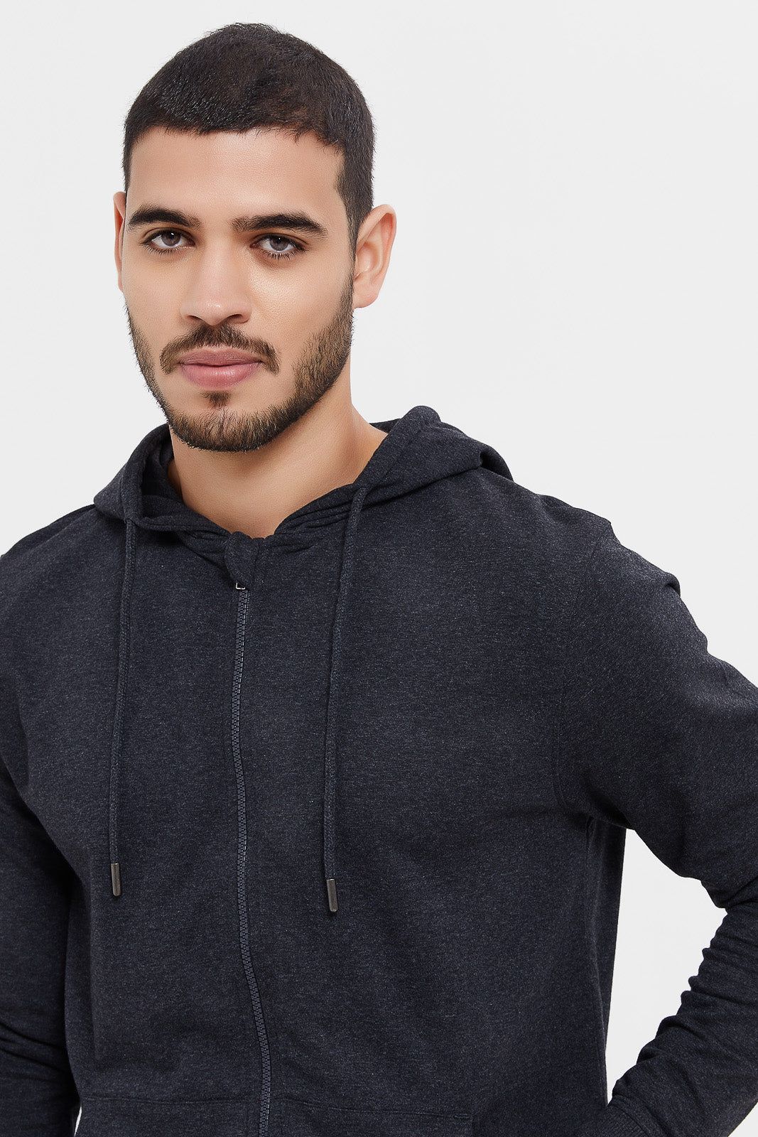 Men Charcoal Zip Hooded Sweatshirt sold by Redtag product image thumbnail 4