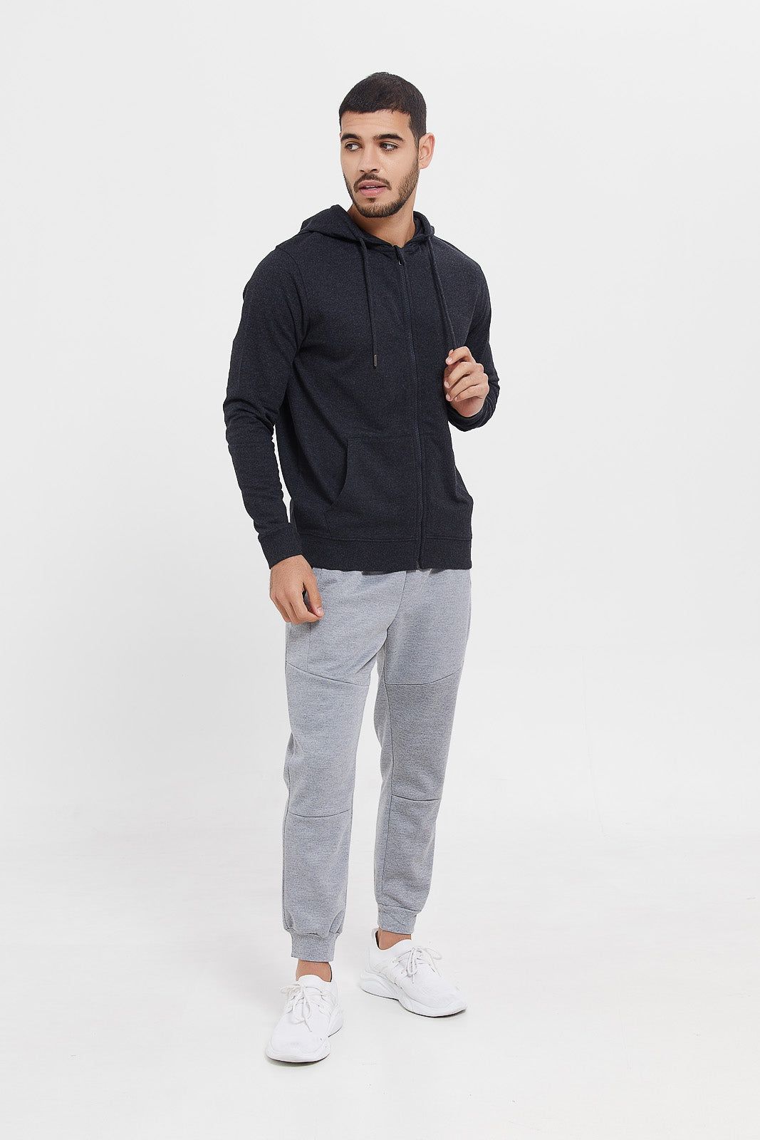 Men Charcoal Zip Hooded Sweatshirt sold by Redtag product image thumbnail 2