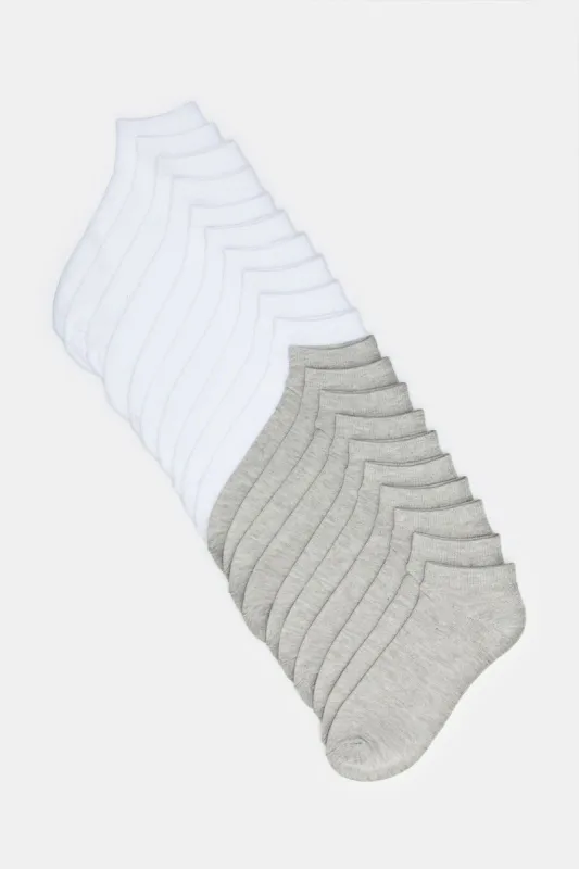 Women White And Grey Basic Ankle Box Socks (Pack Of 10) sold by Redtag