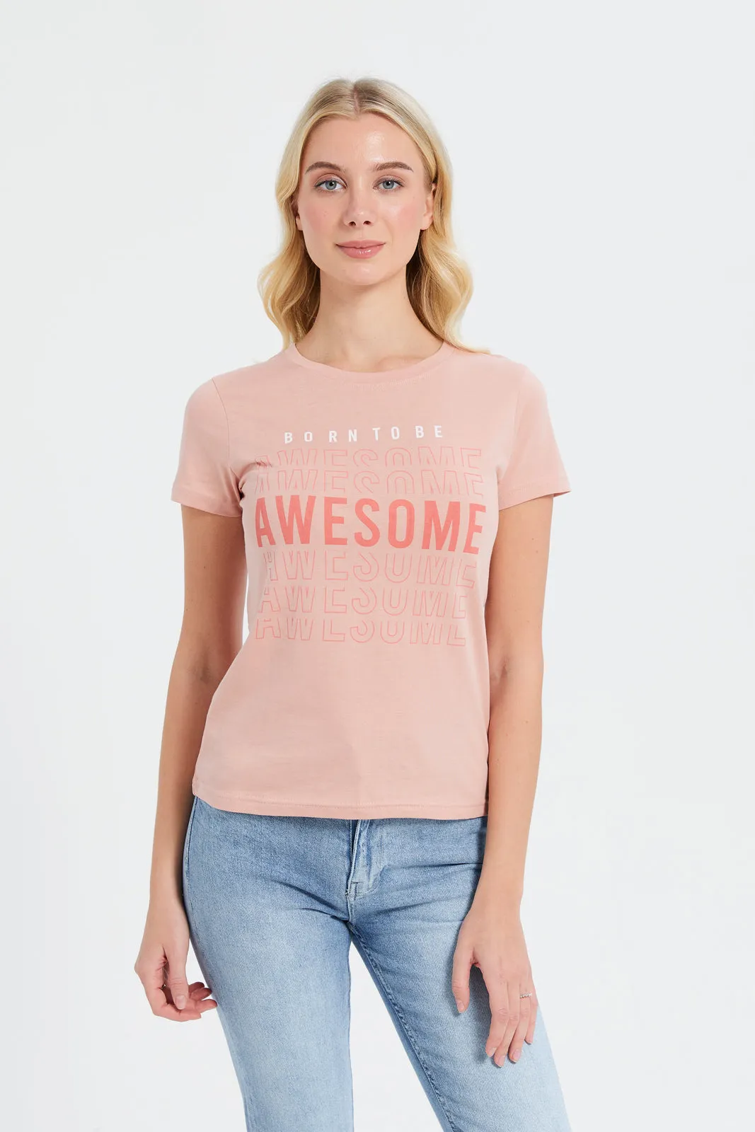 Women Pink Awesome Printed T-Shirt sold by Redtag