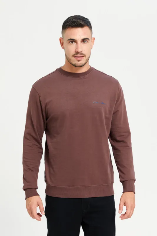 Men Brown Crew Neck Sweatshirt sold by Redtag