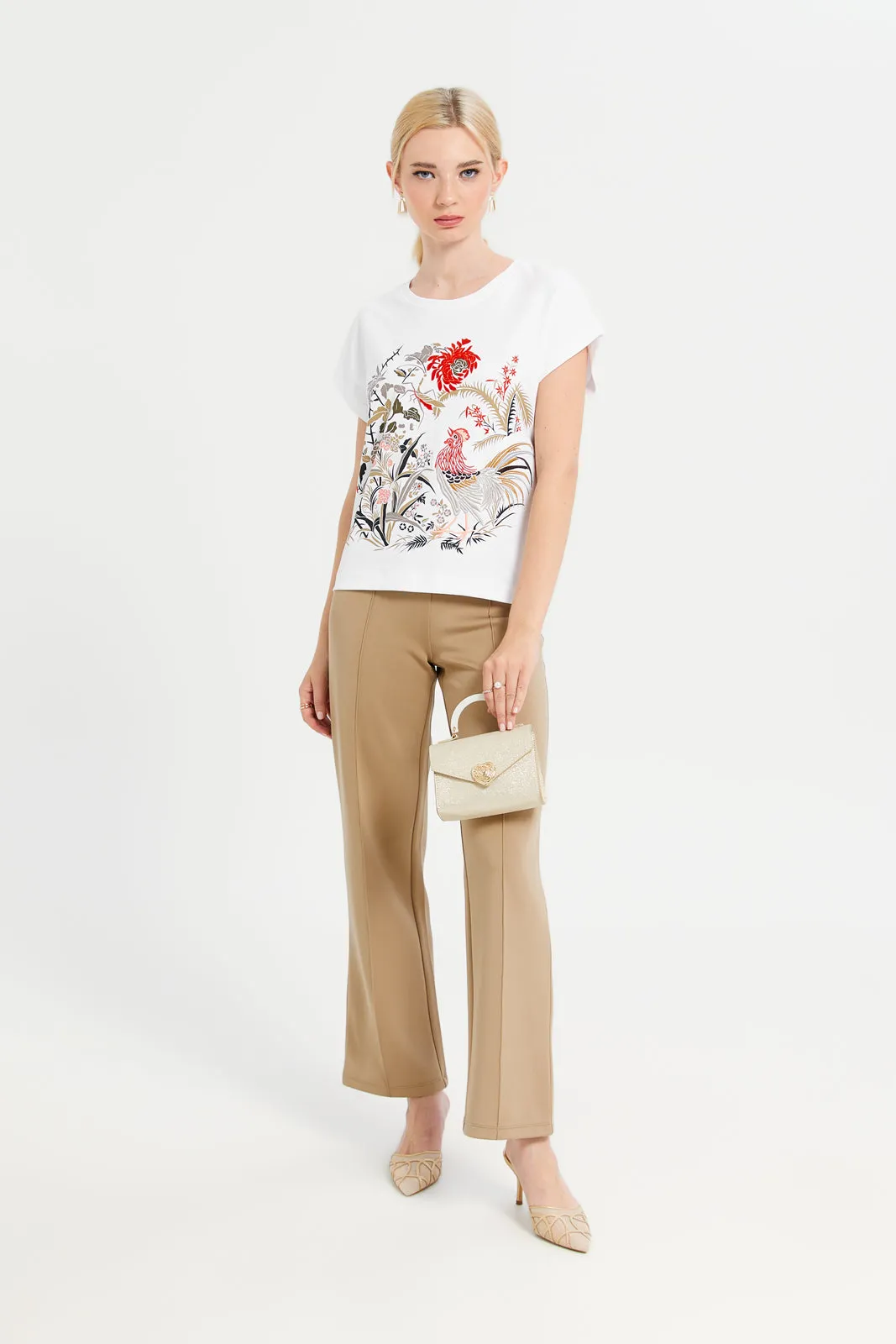 Women White Embroidered T-Shirt sold by Redtag product image thumbnail 2