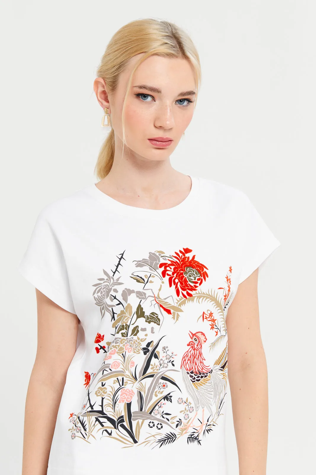 Women White Embroidered T-Shirt sold by Redtag product image thumbnail 4