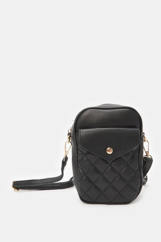 Women Black Textured Mobile Purse sold by Redtag