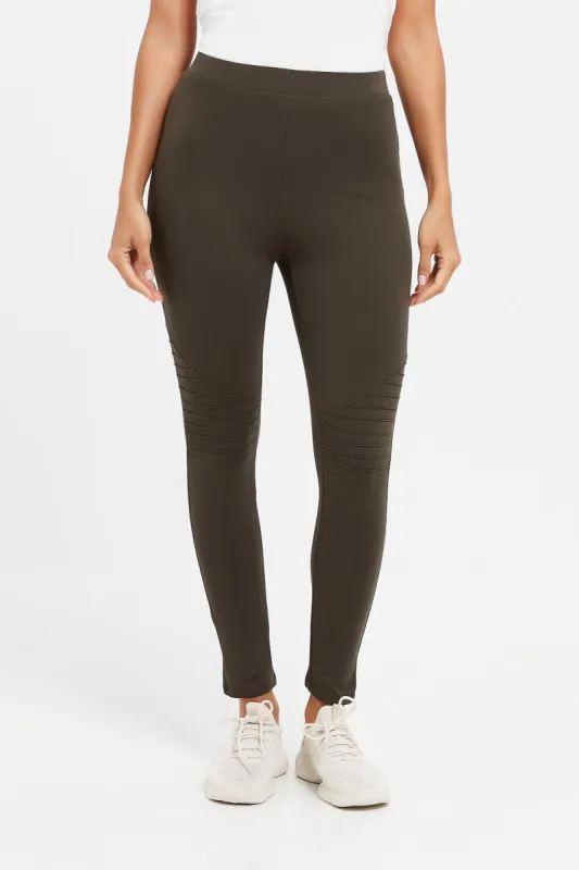 Women Green Ponte Plain Leggings sold by Redtag