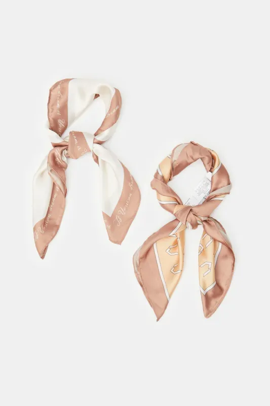 Women Beige And White Printed Scarf (2 Piece) sold by Redtag