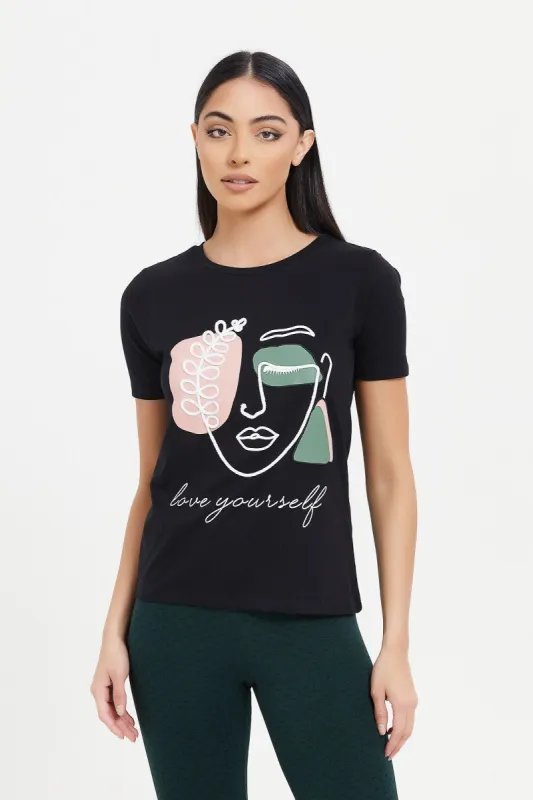 Women Black Printed T-Shirt sold by Redtag