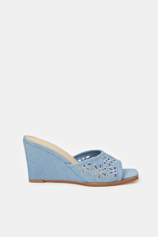 Women Blue Denim Cutout Wedge sold by Redtag