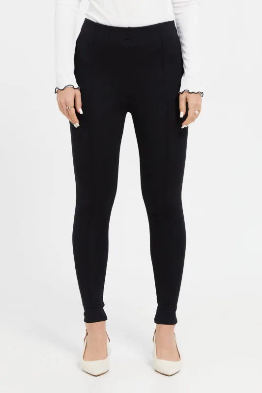 Women Black Single Pleat Leggings sold by Redtag
