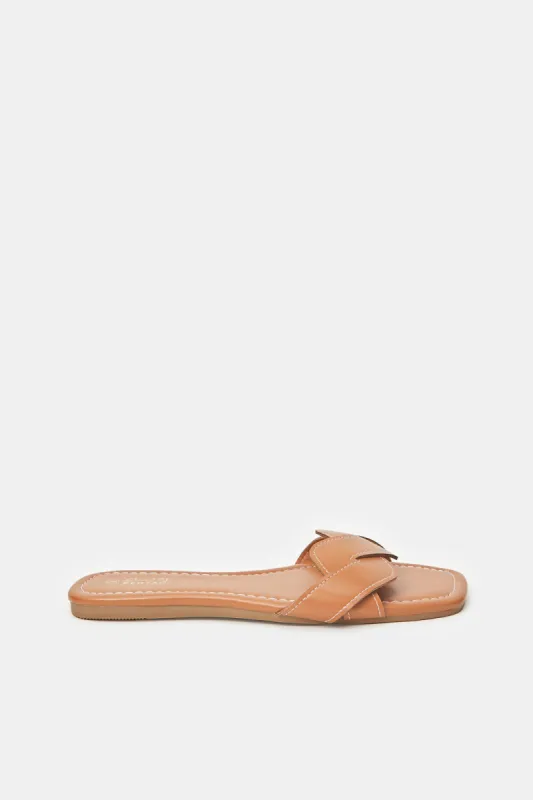 Women Tan Strappy Mule With Contrast Stitch sold by Redtag