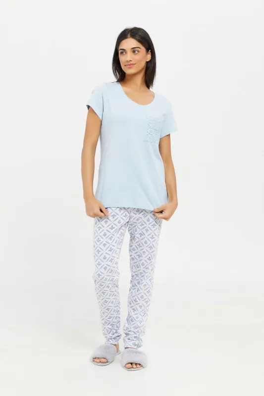Women Blue Printed Pajama Set (2 Piece) sold by Redtag