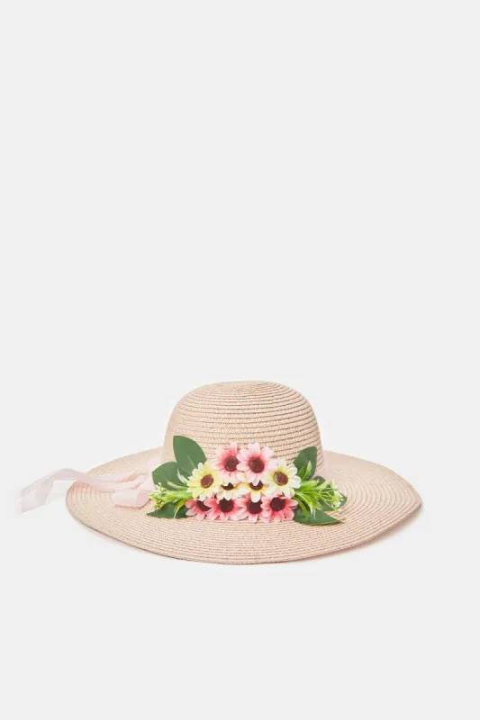 Women Pink Floral Embellished Hat sold by Redtag