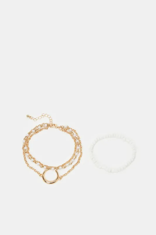 Women Gold Pearls Bracelet Set (Pack of 2) sold by Redtag