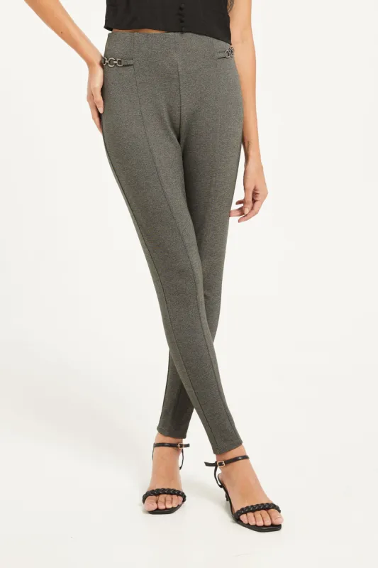 Women Grey Side Detailed Chain Leggings sold by Redtag