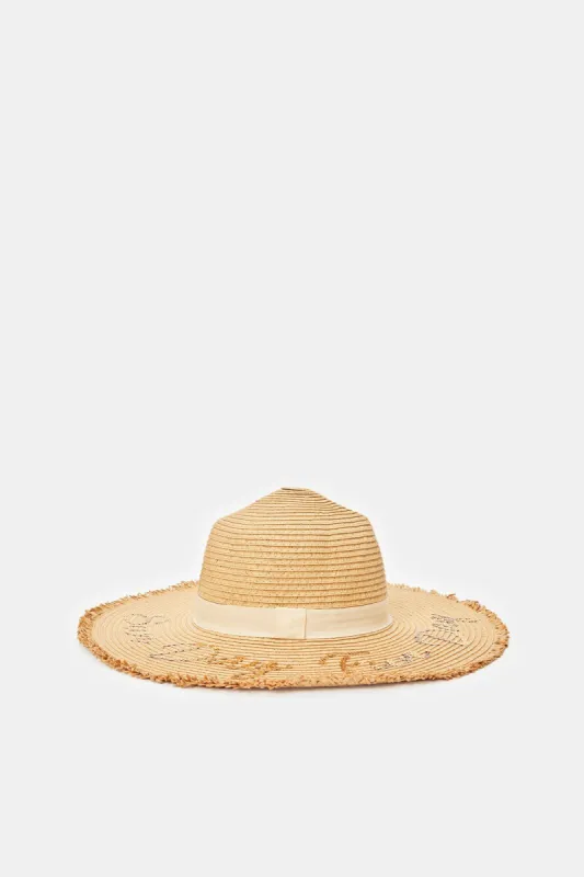 Women Beige Sequin Embellished Hat sold by Redtag