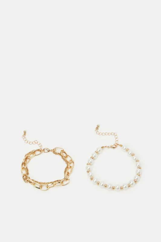 Women Gold Pearls Bracelet Set (Pack of 2) sold by Redtag