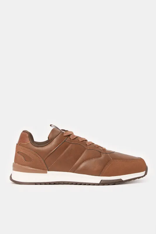 Men Brown Material Block Sneakers sold by Redtag