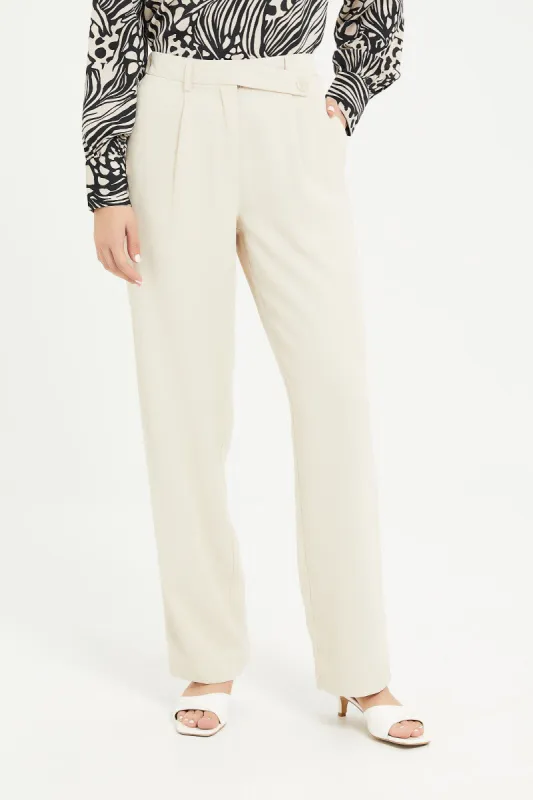 Womens Ecru Asymmetric Waist Wide Leg Trouser sold by Redtag