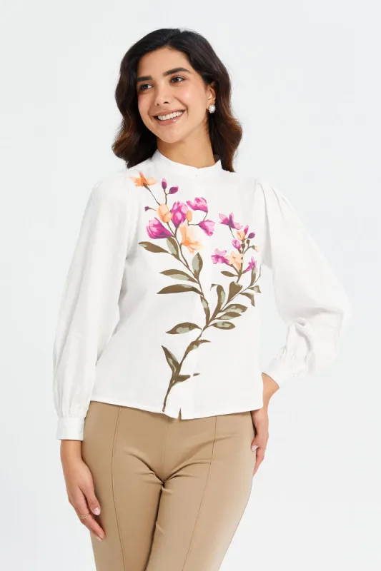 Women Ivory Printed Shirt Blouse sold by Redtag