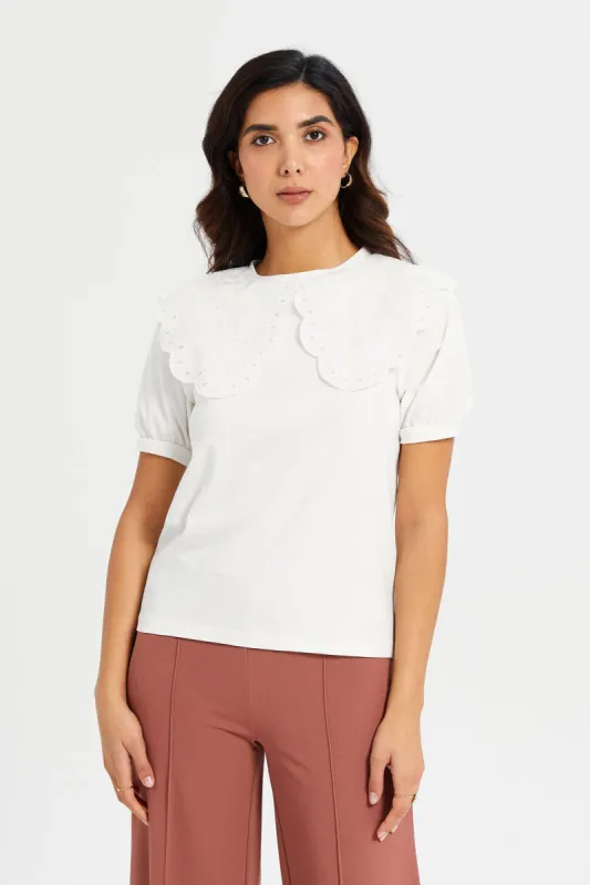 Women Ivory Embroidered T-Shirt sold by Redtag