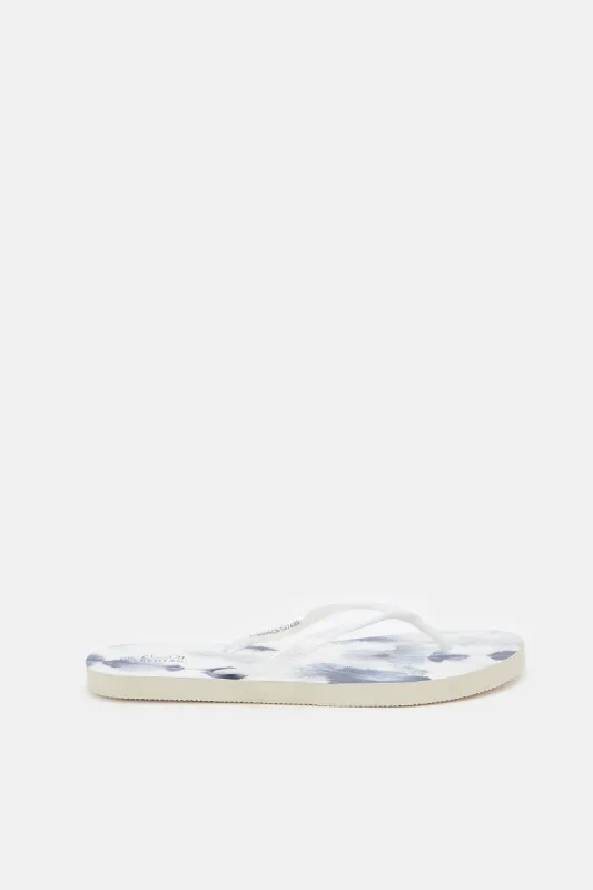 Women White And Blue Print Flip Flop sold by Redtag