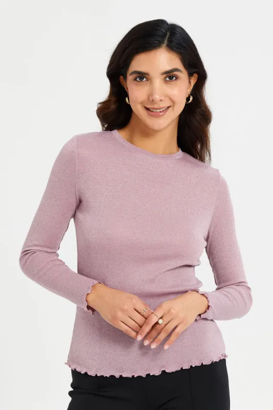 Women Mauve Ribbed Top sold by Redtag