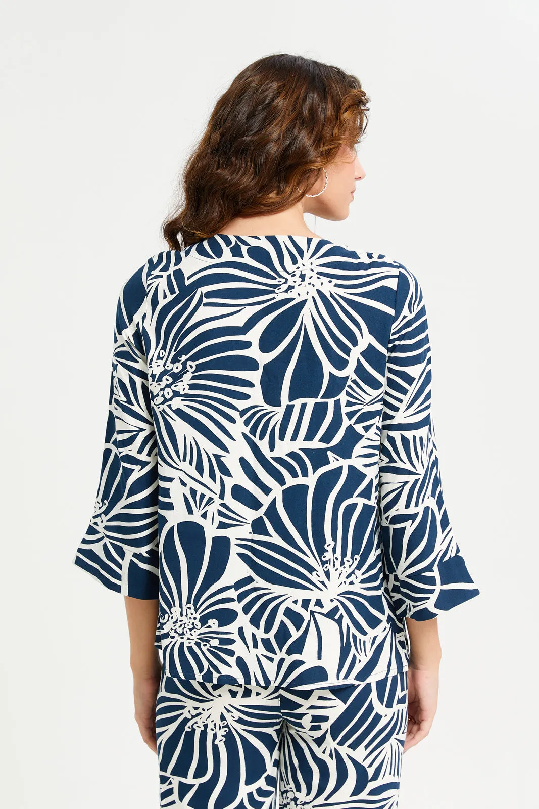 Women Blue Mono Print Metal Trim Blouse sold by Redtag product image thumbnail 3