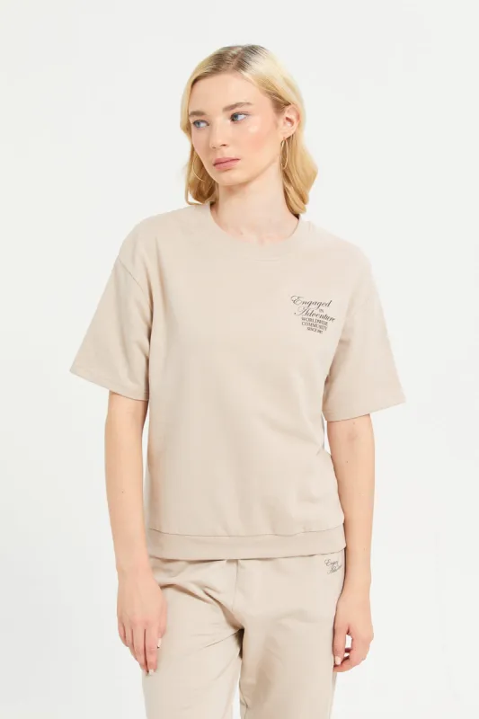 Women Beige Printed Sweatshirt sold by Redtag
