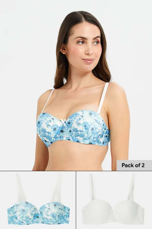 Women White And Blue Balconette Bra Set (Pack of 2) sold by Redtag