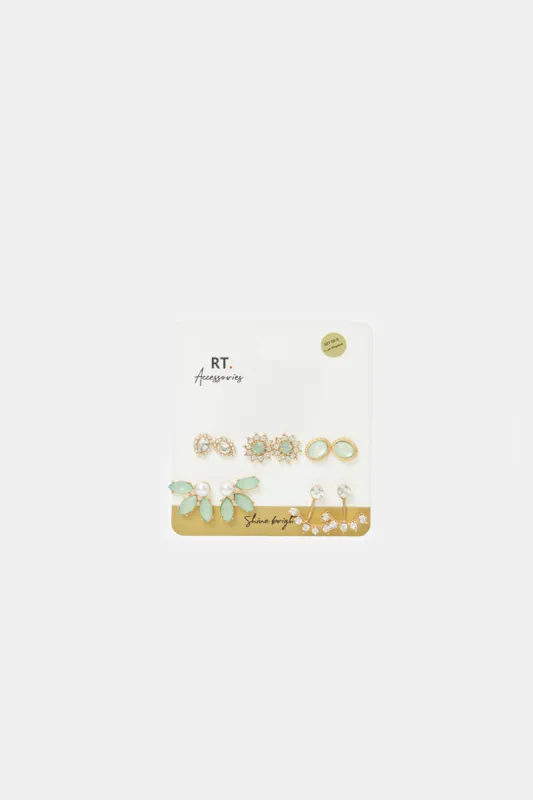 Women Assorted Embellished Studs Set (5 Pairs) sold by Redtag