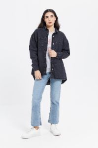 Women Grey Oversized Denim Biker Jacket sold by Redtag