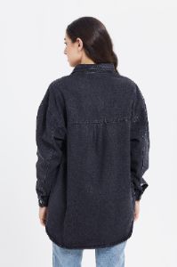 Women Grey Oversized Denim Biker Jacket sold by Redtag