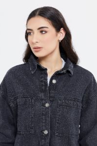 Women Grey Oversized Denim Biker Jacket sold by Redtag