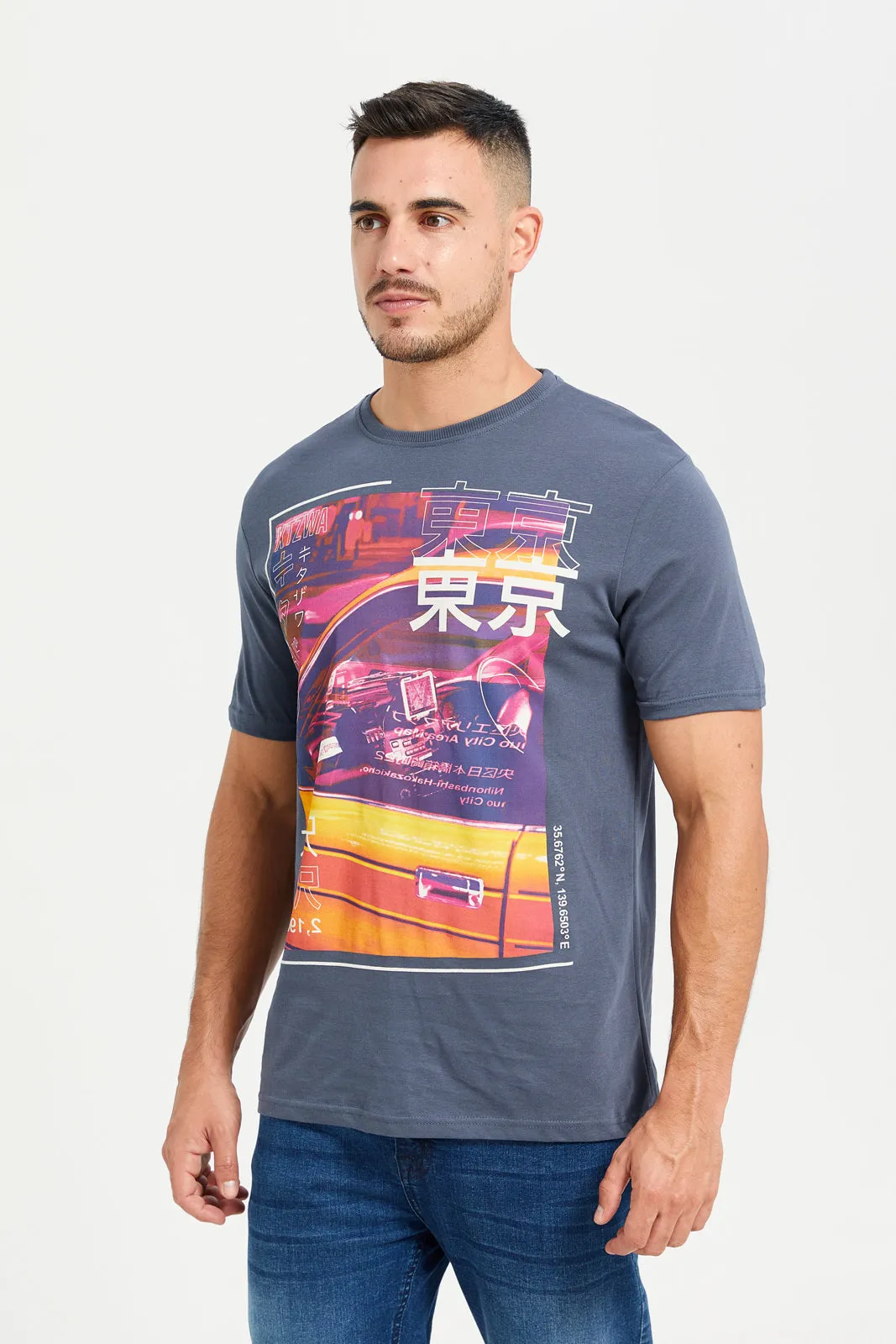 Men Charcoal Graphic T-Shirt sold by Redtag