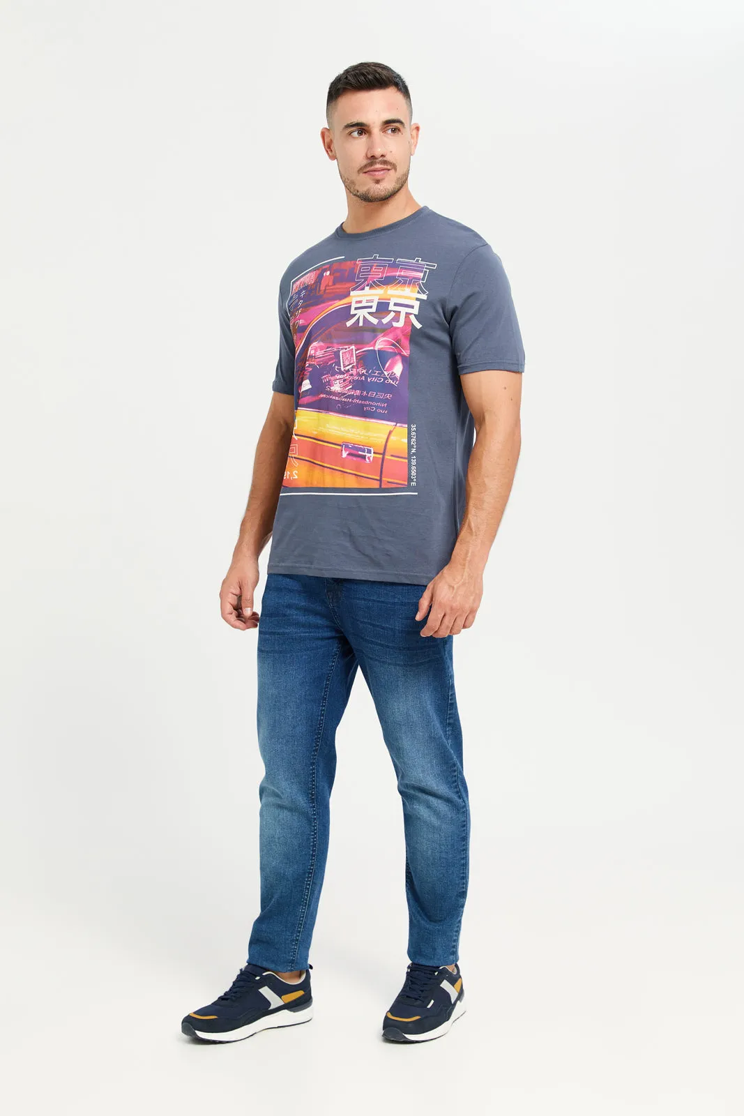 Men Charcoal Graphic T-Shirt sold by Redtag product image thumbnail 2