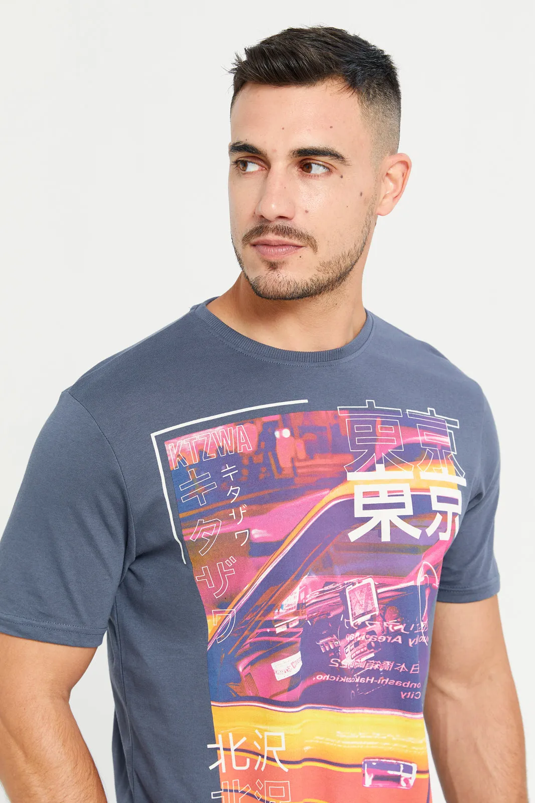 Men Charcoal Graphic T-Shirt sold by Redtag product image thumbnail 4