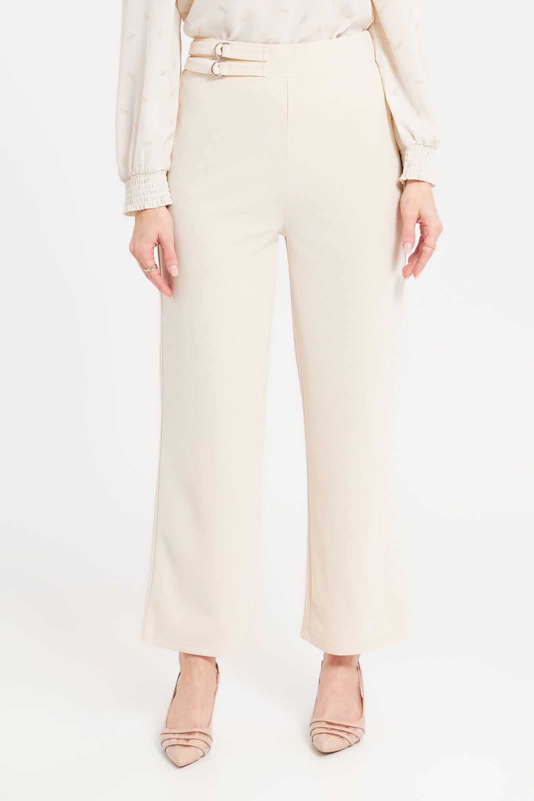 Women Ivory Buckle Detailed Wide Leg Trouser sold by Redtag
