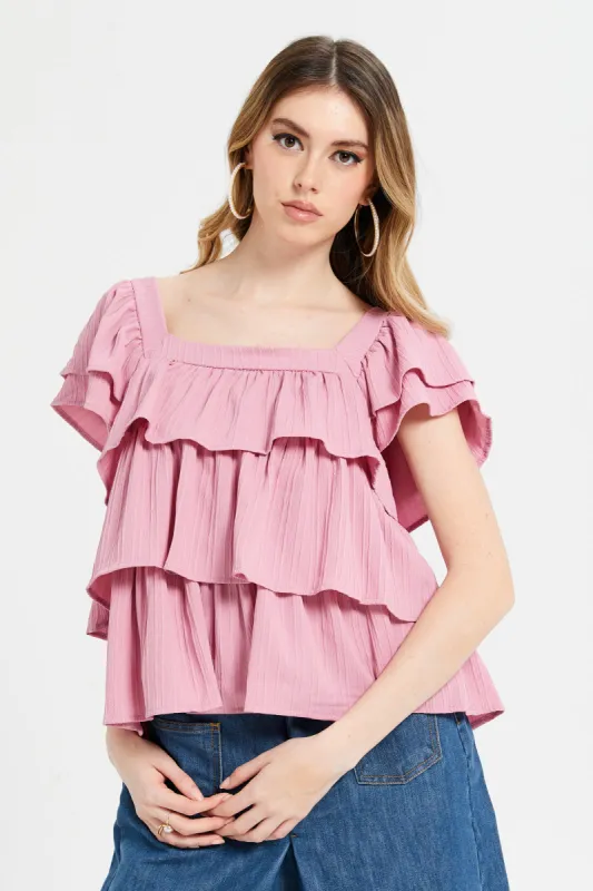 Women Pink Formal Layered Top sold by Redtag