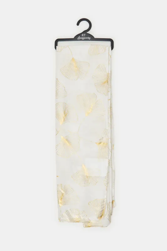 Women White Color Gold Foil Scarf sold by Redtag