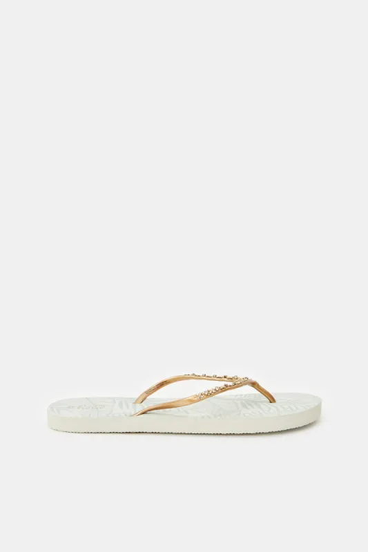 Women Gold Embellished Flip Flop sold by Redtag