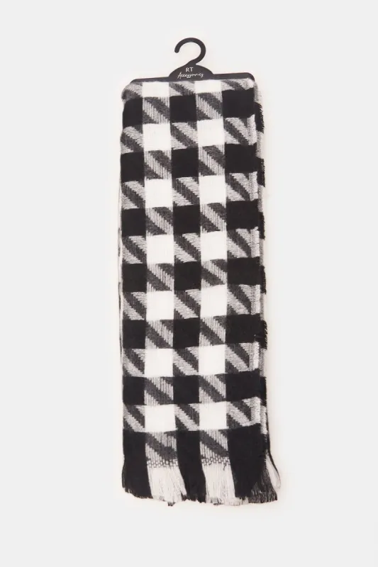 Women Black And White Printed Knitted Scarf sold by Redtag